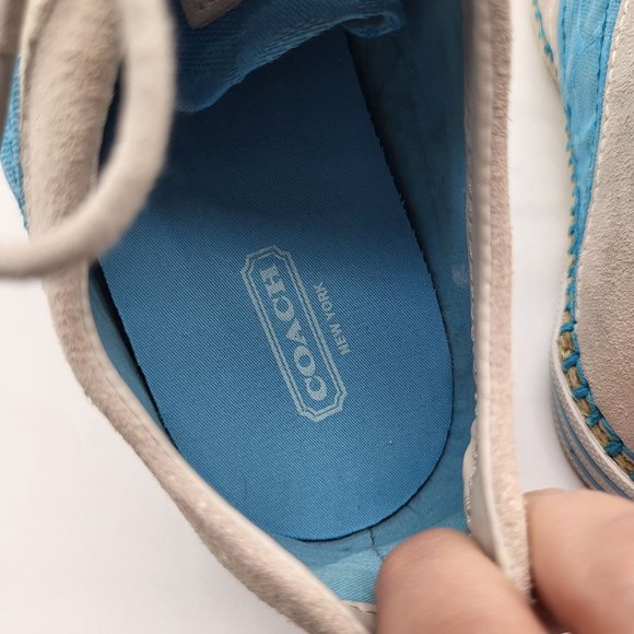 COACH Womens SZ 8 Parson Suede Lace Up Shoes Signature C Blue Cream - Picture 9 of 13